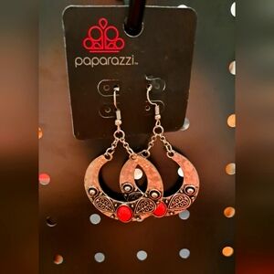 Paparazzi silver earrings with coral color faux stone.